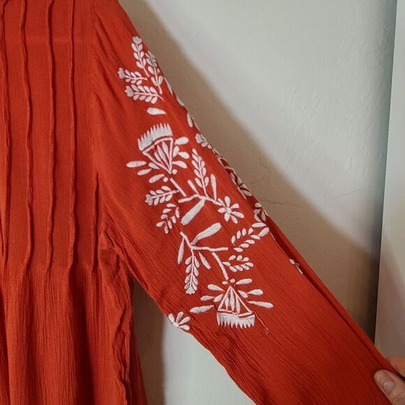 Tularosa Embroidered Rose Top Long Sleeve Persimmon Orange Size Small Bohemian - Picture 4 of 12